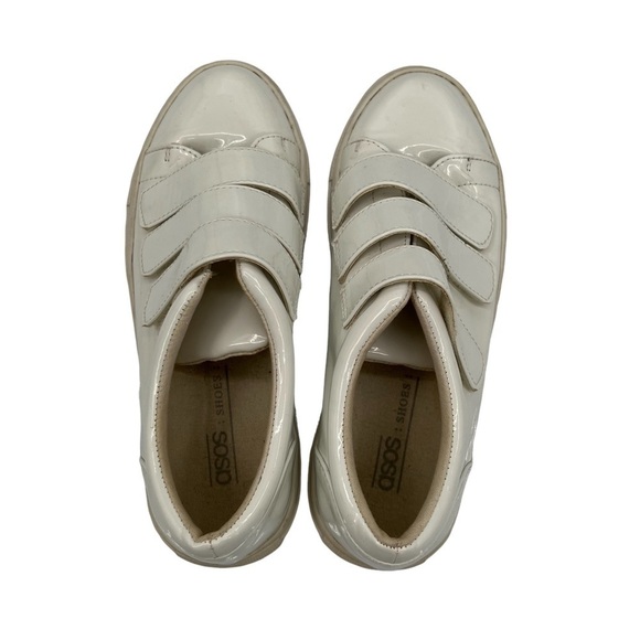 ASOS White Patent Hook And Loop Sneakers Size 3 Big Girl's - Picture 5 of 9